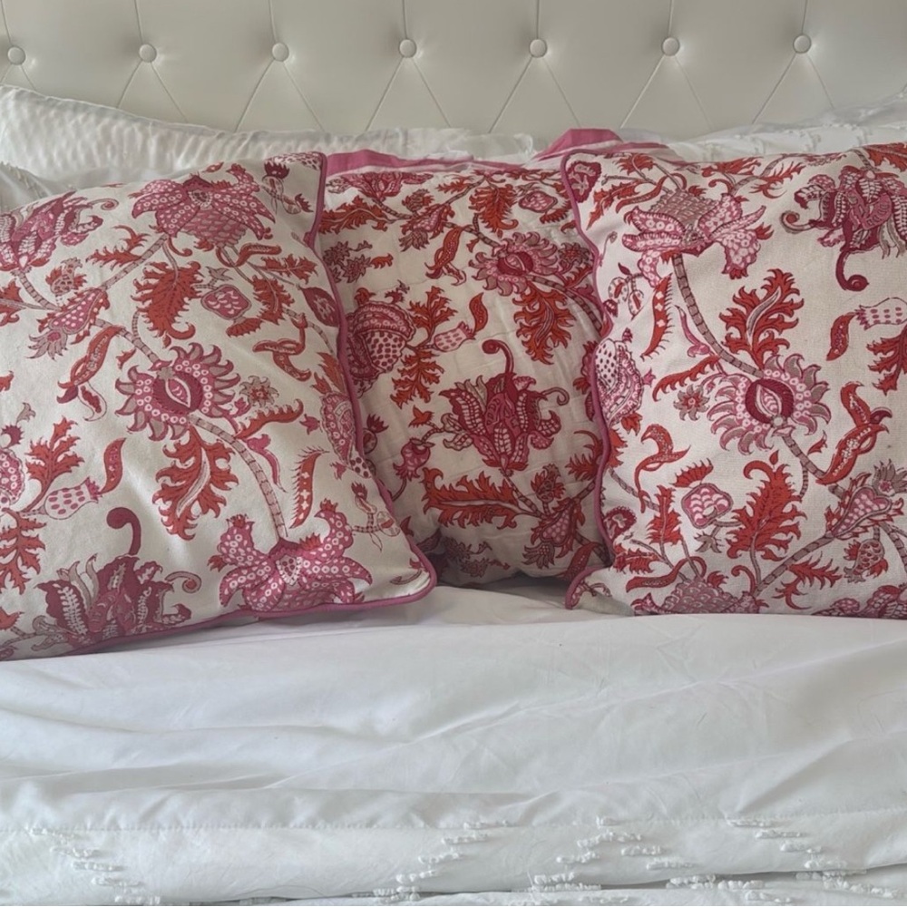 Roller Rabbit Pink and Orange Floral Pillow